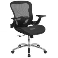 Flash Furniture Mid-Back Transparent Black Mesh Executive Swivel Chair with Synchro-Tilt and Height Adjustable Flip-Up Arms