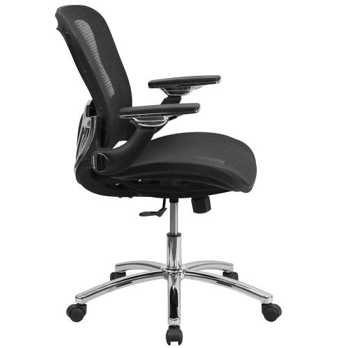  Flash Furniture Mid-Back Transparent Black Mesh Executive Swivel Chair with Synchro-Tilt and Height Adjustable Flip-Up Arms