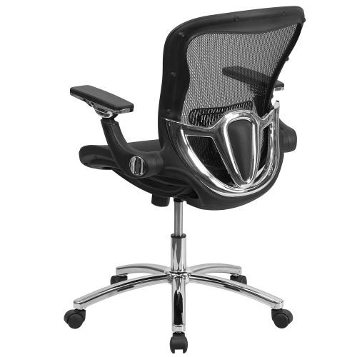  Flash Furniture Mid-Back Transparent Black Mesh Executive Swivel Chair with Synchro-Tilt and Height Adjustable Flip-Up Arms