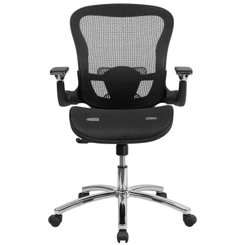  Flash Furniture Mid-Back Transparent Black Mesh Executive Swivel Chair with Synchro-Tilt and Height Adjustable Flip-Up Arms