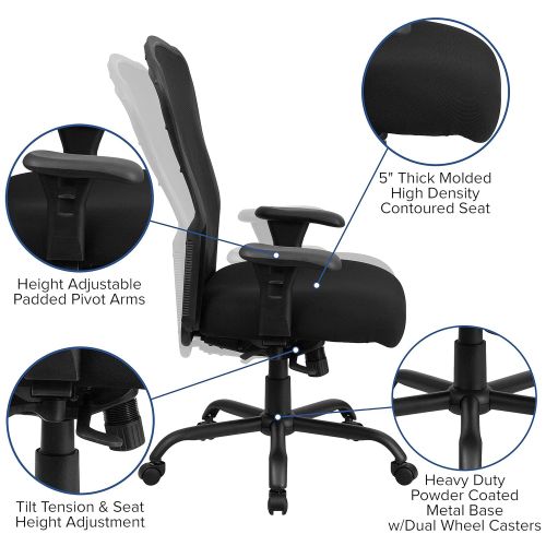  Flash Furniture HERCULES Series 24/7 Intensive Use Big & Tall 400 lb. Rated Black Mesh Multifunction Synchro-Tilt Ergonomic Office Chair, BIFMA Certified