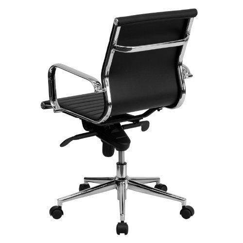  Flash Furniture Mid-Back Black Ribbed Leather Swivel Conference Chair with Knee-Tilt Control and Arms