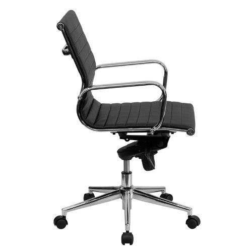  Flash Furniture Mid-Back Black Ribbed Leather Swivel Conference Chair with Knee-Tilt Control and Arms