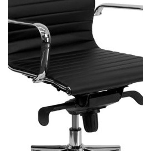  Flash Furniture Mid-Back Black Ribbed Leather Swivel Conference Chair with Knee-Tilt Control and Arms