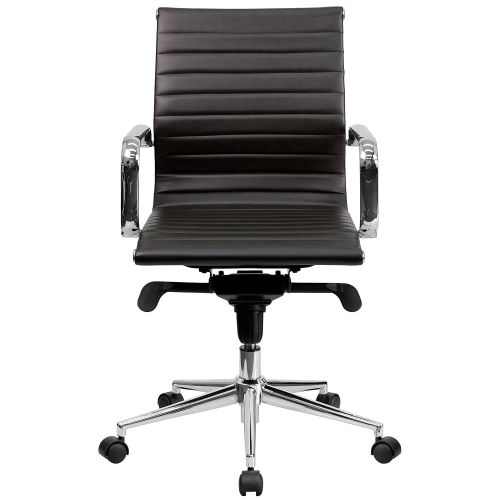  Flash Furniture Mid-Back Black Ribbed Leather Swivel Conference Chair with Knee-Tilt Control and Arms