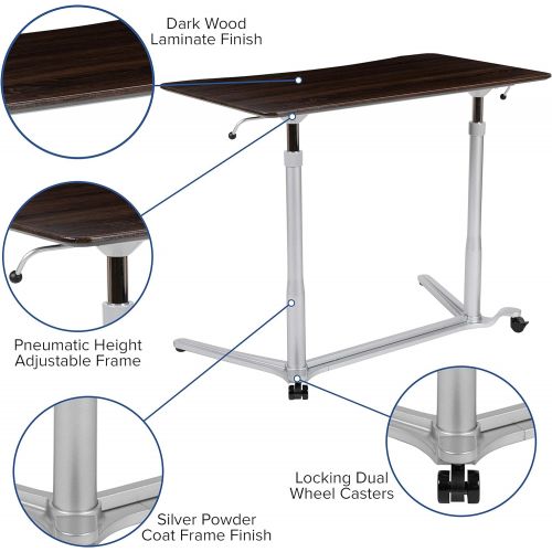  Flash Furniture Sit Down, Stand Up Dark Wood Grain Computer Ergonomic Desk with 37.375W Top (Adjustable Range 29 40.75)