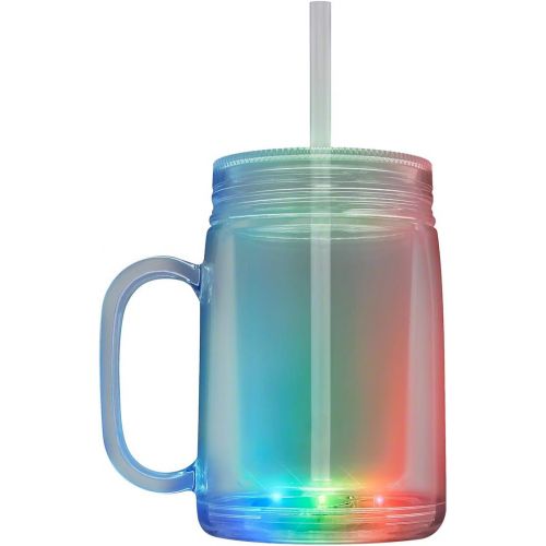  [아마존베스트]FlashingBlinkyLights Set of 4 Mason Jar Light Up Mugs, Multicolor LED Travel Cup with Straw