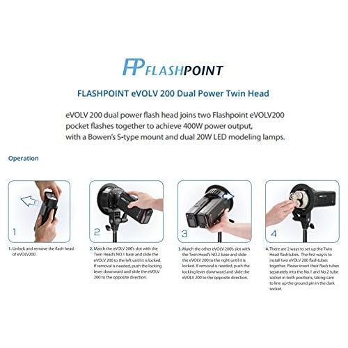  Flashpoint eVOLV 200 TTL Pocket Flash Kit AD-B2 Twin Head, Bare BulbSpeedlite Fresnel Flash Head, BD-07 Barn Door Kit Gel Filters, 2900mAh Lithimu Battery (Godox AD200 Pocket Flas