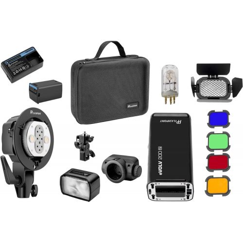  Flashpoint eVOLV 200 TTL Pocket Flash Kit AD-B2 Twin Head, Bare BulbSpeedlite Fresnel Flash Head, BD-07 Barn Door Kit Gel Filters, 2900mAh Lithimu Battery (Godox AD200 Pocket Flas