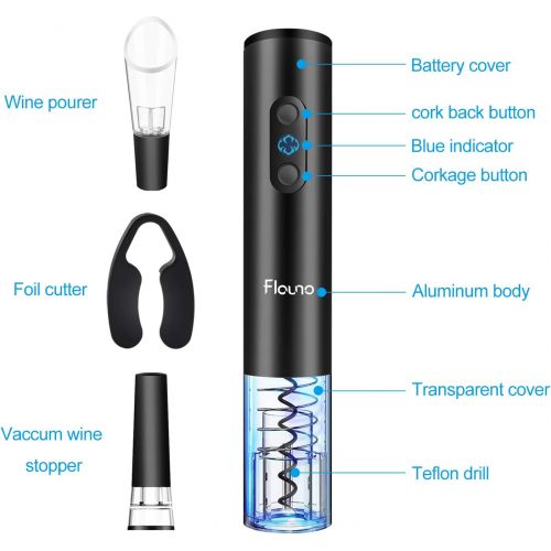  [아마존베스트]Flauno Electric Wine Opener Rechargeable, Cordless Automatic Electric Corkscrew Bottle Opener Set Contains Foil Cutter, Vacuum Stopper and Aerator Pourer, 4-in-1 Gift Set for Wine