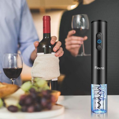  [아마존베스트]Flauno Electric Wine Opener Rechargeable, Cordless Automatic Electric Corkscrew Bottle Opener Set Contains Foil Cutter, Vacuum Stopper and Aerator Pourer, 4-in-1 Gift Set for Wine