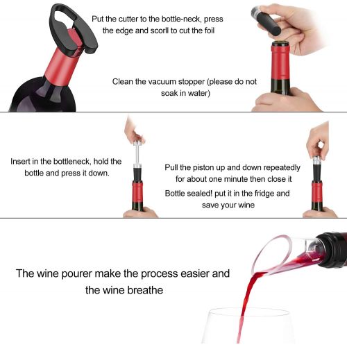  [아마존베스트]Flauno Electric Wine Opener Rechargeable, Cordless Automatic Electric Corkscrew Bottle Opener Set Contains Foil Cutter, Vacuum Stopper and Aerator Pourer, 4-in-1 Gift Set for Wine