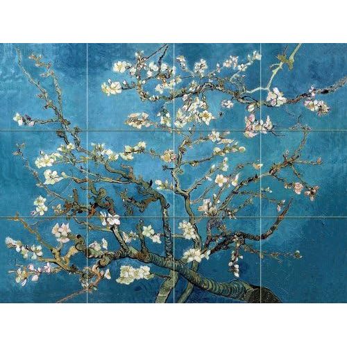  FlekmanArt Blossoming Almond By Van Gogh Vincent - Art Ceramic Tile Mural 32W x 24H (8x8 tiles), Kitchen Shower Bath Backsplash