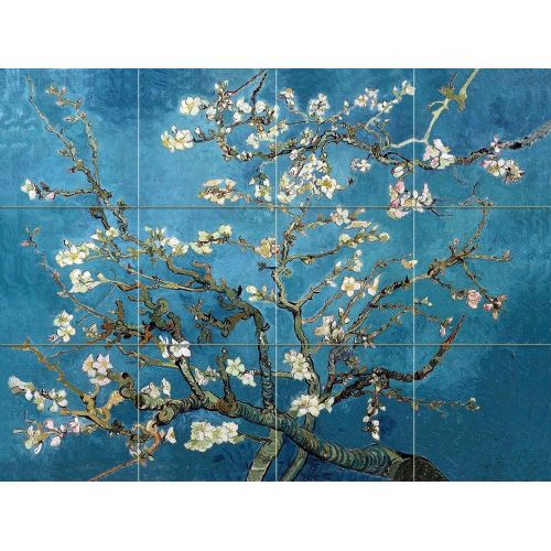  FlekmanArt Blossoming Almond By Van Gogh Vincent - Art Ceramic Tile Mural 32W x 24H (8x8 tiles), Kitchen Shower Bath Backsplash