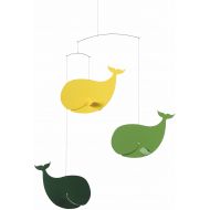 Flensted Mobiles Happy Whales Green/Yellow Hanging Mobile - 22 Inches Plastic