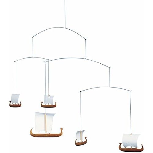  Flensted Mobiles Viking Ships 5 Hanging Mobile - 26 Inches - Teak - Handmade in Denmark by Flensted