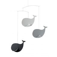 Flensted Mobiles Nursery Mobiles, Happy Whales Black, Grey