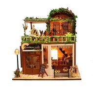 Flever Dollhouse Miniature DIY House Kit Creative Room with Furniture for Romantic Artwork Gift-Rainbow Cafe