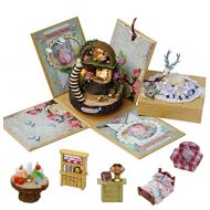 Flever Dollhouse Miniature DIY House Kit Creative Room with Furniture for Romantic Valentines Gift(Candy Cat)