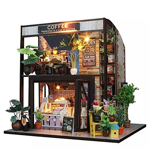  Flever Dollhouse Miniature DIY House Kit Creative Room with Furniture for Romantic Valentines Gift(Time of Coffee)