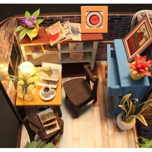  Flever Dollhouse Miniature DIY House Kit Creative Room with Furniture for Romantic Valentines Gift(Time of Coffee)