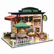 Flever Wooden DIY Dollhouse Kit, 1:24 Scale Miniature with Furniture, Dust Proof Cover and Music Movement, Creative Craft Gift for Lovers and Friends-Time Cafe