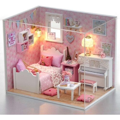  Flever Dollhouse Miniature DIY House Kit Creative Room with Furniture and Cover for Romantic Valentines Gift (Sunny Princess)