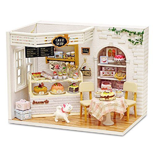  Flever Dollhouse Miniature DIY House Kit Creative Room with Furniture and Glass Cover for Romantic Artwork Gift(Diary of Cake)