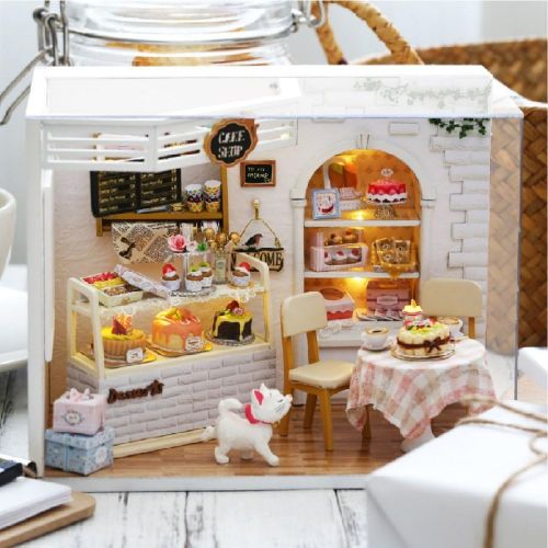  Flever Dollhouse Miniature DIY House Kit Creative Room with Furniture and Glass Cover for Romantic Artwork Gift(Diary of Cake)