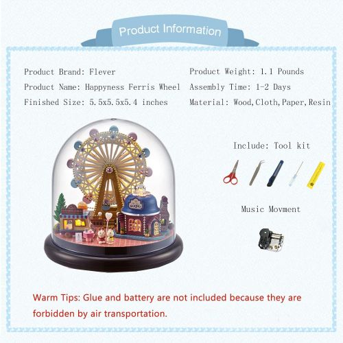  Flever Dollhouse Miniature DIY House Kit Creative Room with Furniture and Glass Cover for Romantic Artwork Gift(Happy Ferris Wheel)