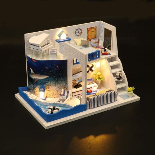  Flever Dollhouse Miniature DIY House Kit Creative Room with Furniture for Romantic Valentines Gift-Sound of The Sea