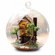 Flever Dollhouse Miniature DIY House Kit Creative Room with Furniture and Glass Cover for Romantic Artwork Gift (Forest Dream Island)