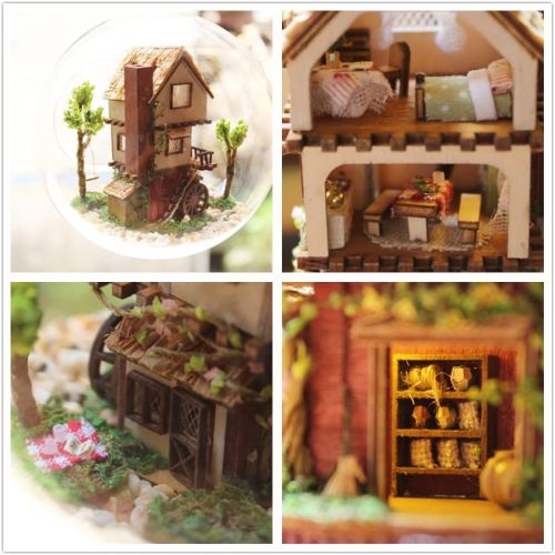  Flever Dollhouse Miniature DIY House Kit Creative Room with Furniture and Glass Cover for Romantic Artwork Gift (Forest Dream Island)