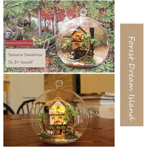  Flever Dollhouse Miniature DIY House Kit Creative Room with Furniture and Glass Cover for Romantic Artwork Gift (Forest Dream Island)