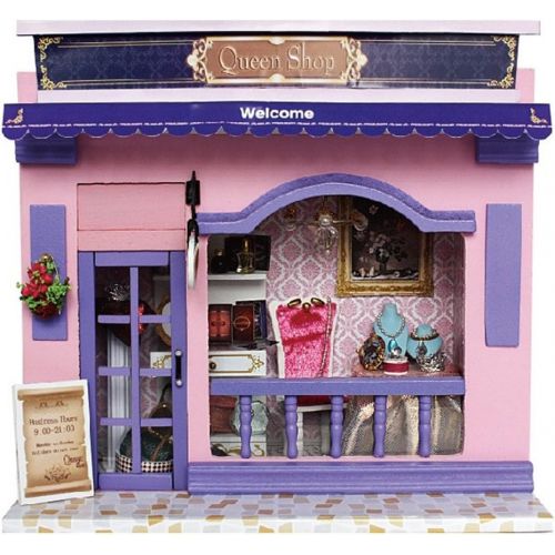  Flever Dollhouse Miniature DIY House Kit Creative Room with Furniture and Cover for Romantic Valentines Gift(Queens Shop)