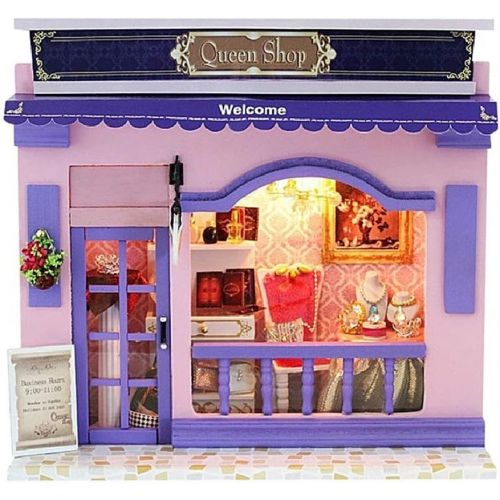  Flever Dollhouse Miniature DIY House Kit Creative Room with Furniture and Cover for Romantic Valentines Gift(Queens Shop)