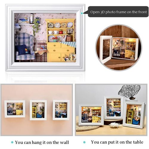  Flever Dollhouse Miniature DIY House Kit Creative Room with Furniture and Frame Type for Romantic Valentines Gift(Leisurely Lunch)
