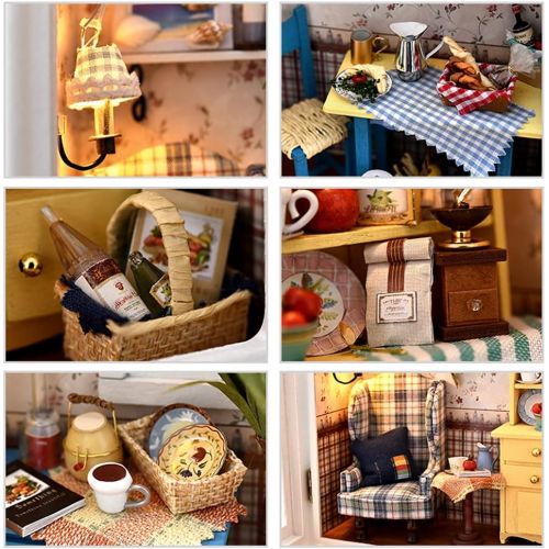  Flever Dollhouse Miniature DIY House Kit Creative Room with Furniture and Frame Type for Romantic Valentines Gift(Leisurely Lunch)