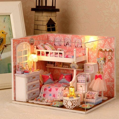  Flever Dollhouse Miniature DIY House Kit Creative Room With Furniture and Glass Cover for Romantic Artwork Gift(Dream Angel)