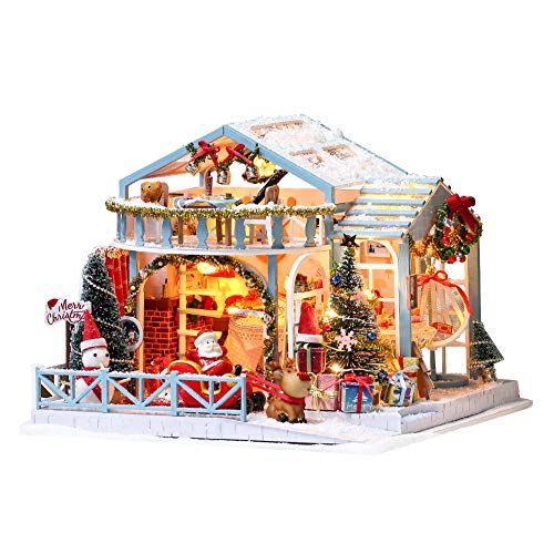  Flever Dollhouse Miniature DIY House Kit Creative Room with Furniture for Romantic Artwork Gift (Christmas Snowy Night)