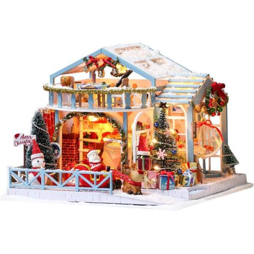  Flever Dollhouse Miniature DIY House Kit Creative Room with Furniture for Romantic Artwork Gift (Christmas Snowy Night)