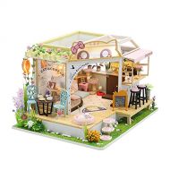 Flever Dollhouse Miniature DIY House Kit Creative Room with Furniture for Romantic Valentines Gift (Cat Cafe Garden)