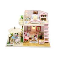 Flever Dollhouse Miniature DIY Music House Kit Creative Room with Furniture for Romantic Valentines Gift (Pink Lure)
