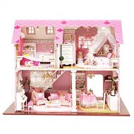 Flever Wooden DIY Dollhouse Kit, Miniature with Furniture, Creative Craft Gift for Lovers and Friends (Pink Sweetheart)