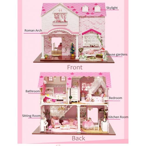  Flever Wooden DIY Dollhouse Kit, Miniature with Furniture, Creative Craft Gift for Lovers and Friends (Pink Sweetheart)