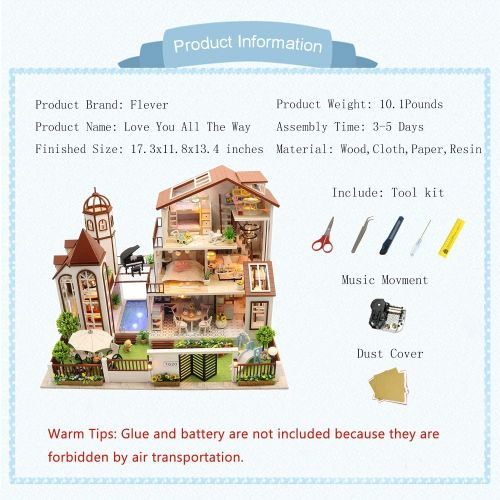  Flever Wooden DIY Dollhouse Kit, Miniature with Furniture, Creative Craft Gift for Lovers and Friends (Love You All The Way)