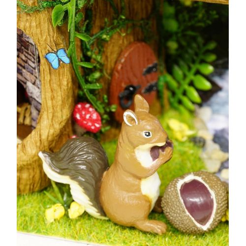  Flever Dollhouse Miniature DIY House Kit Creative Room with Furniture for Romantic Valentines Gift(Squirrel s Home-White)