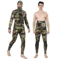 Flexel Camo Spearfishing Wetsuits Men 3mm 5mm 7mm Premium Neoprene Camouflage 2-Pieces Hoodie Freediving Fullsuit for Scuba Diving Snorkeling Swimming