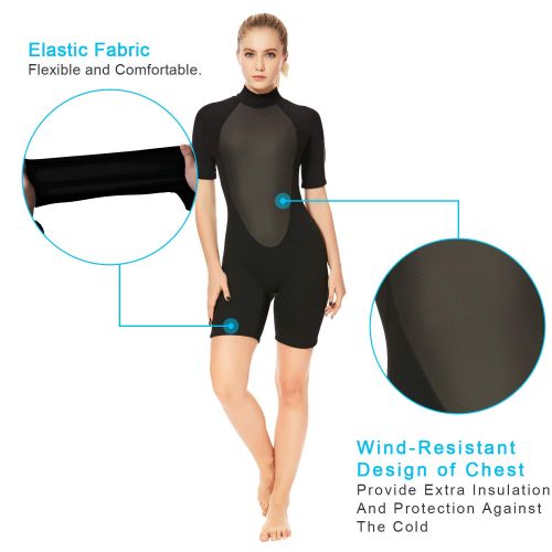  Flexel Wetsuit Women Shorty Full Diving Suits 2 3mm Premium CR Neoprene Thermal Swimwear Adults Girls Swimsuit Back Zip Winter Jumpsuit Surfing Swimming Scuba Diving Snorkeling