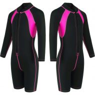 FLEXEL Kids Wetsuit for Boys Girls 2mm Neoprene Front Zipper Long Sleeve Shorty Keep Warm Swimsuit for Scuba Diving Surfing Swimming
